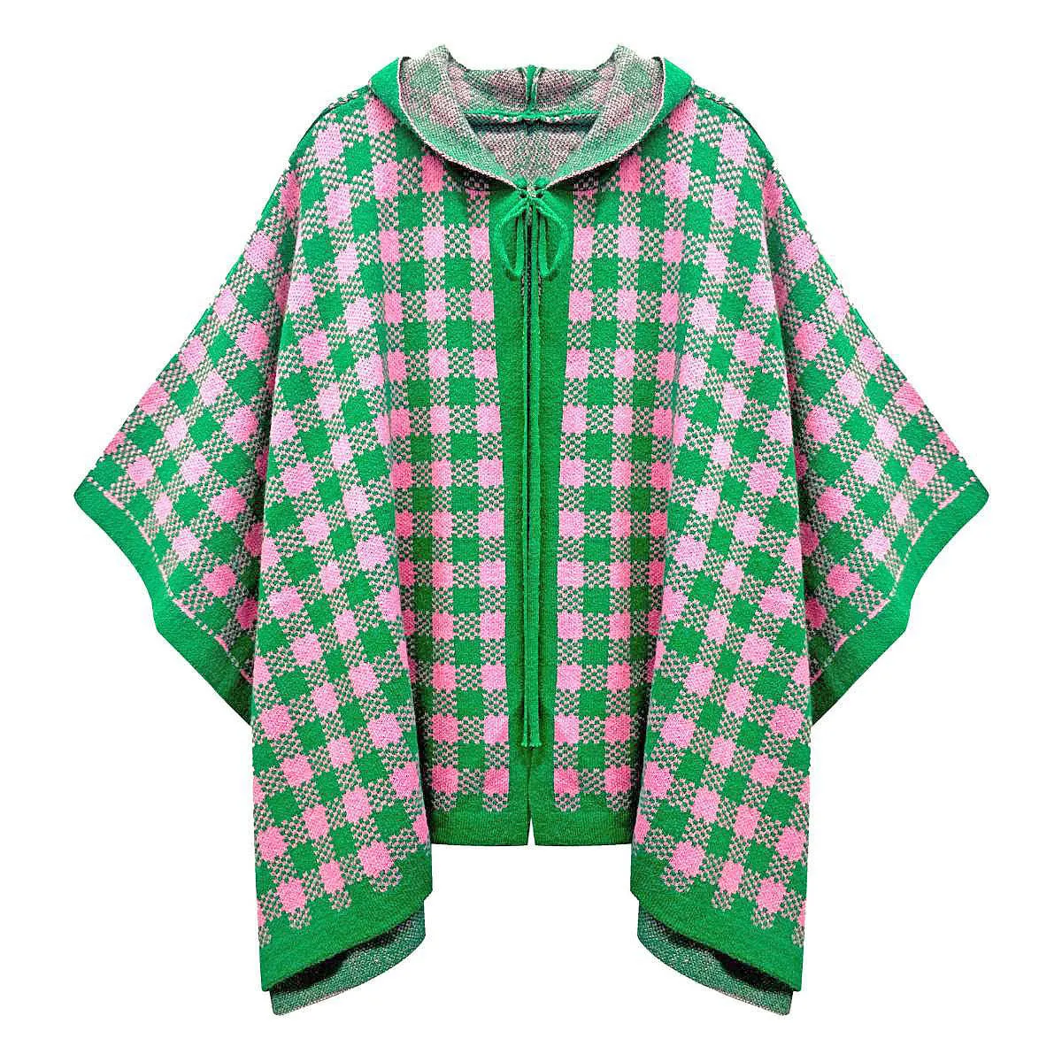 AKA Sorority Checkered Knit Pink and Green Cape