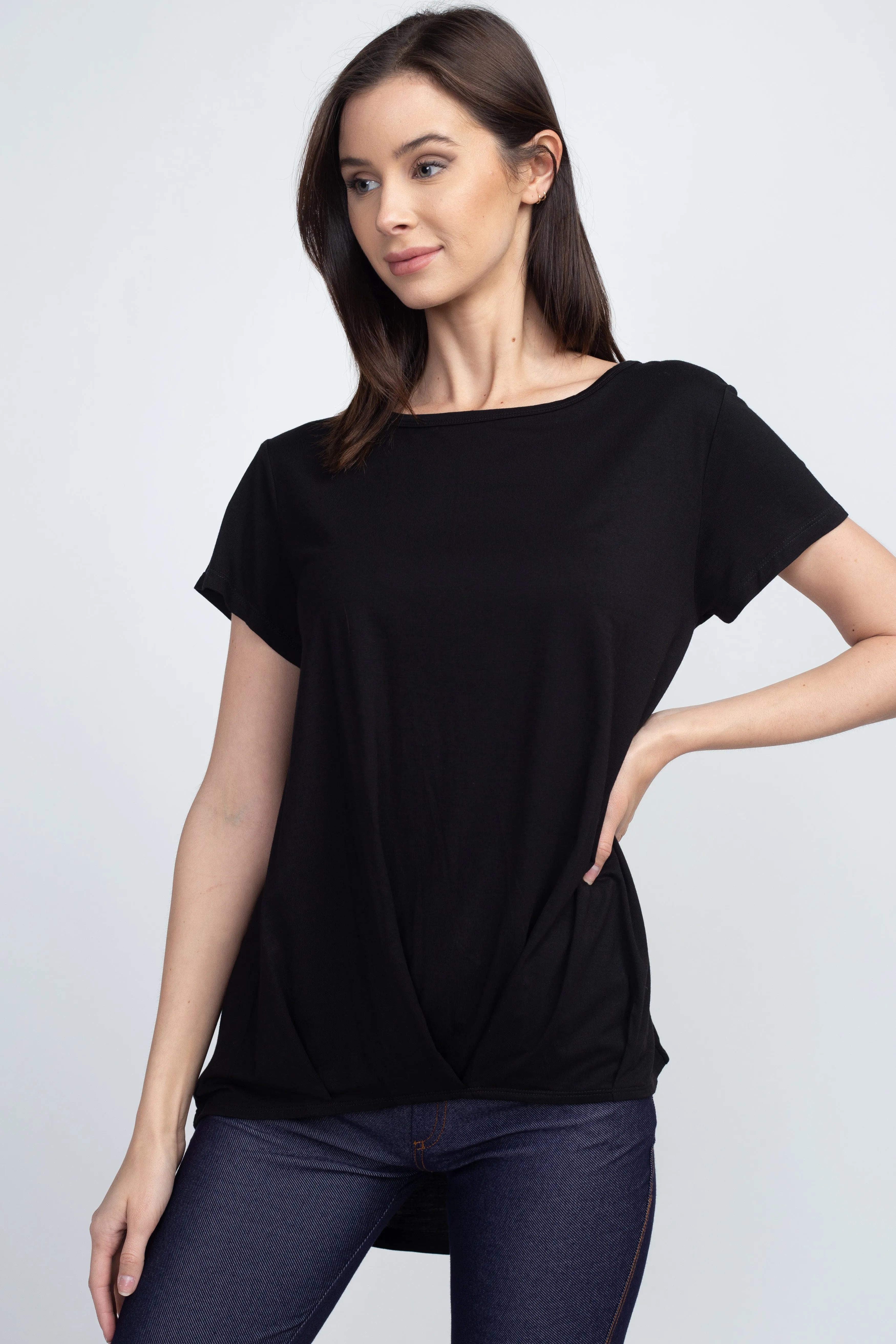 Allison Short Sleeve Pleat Hem Top