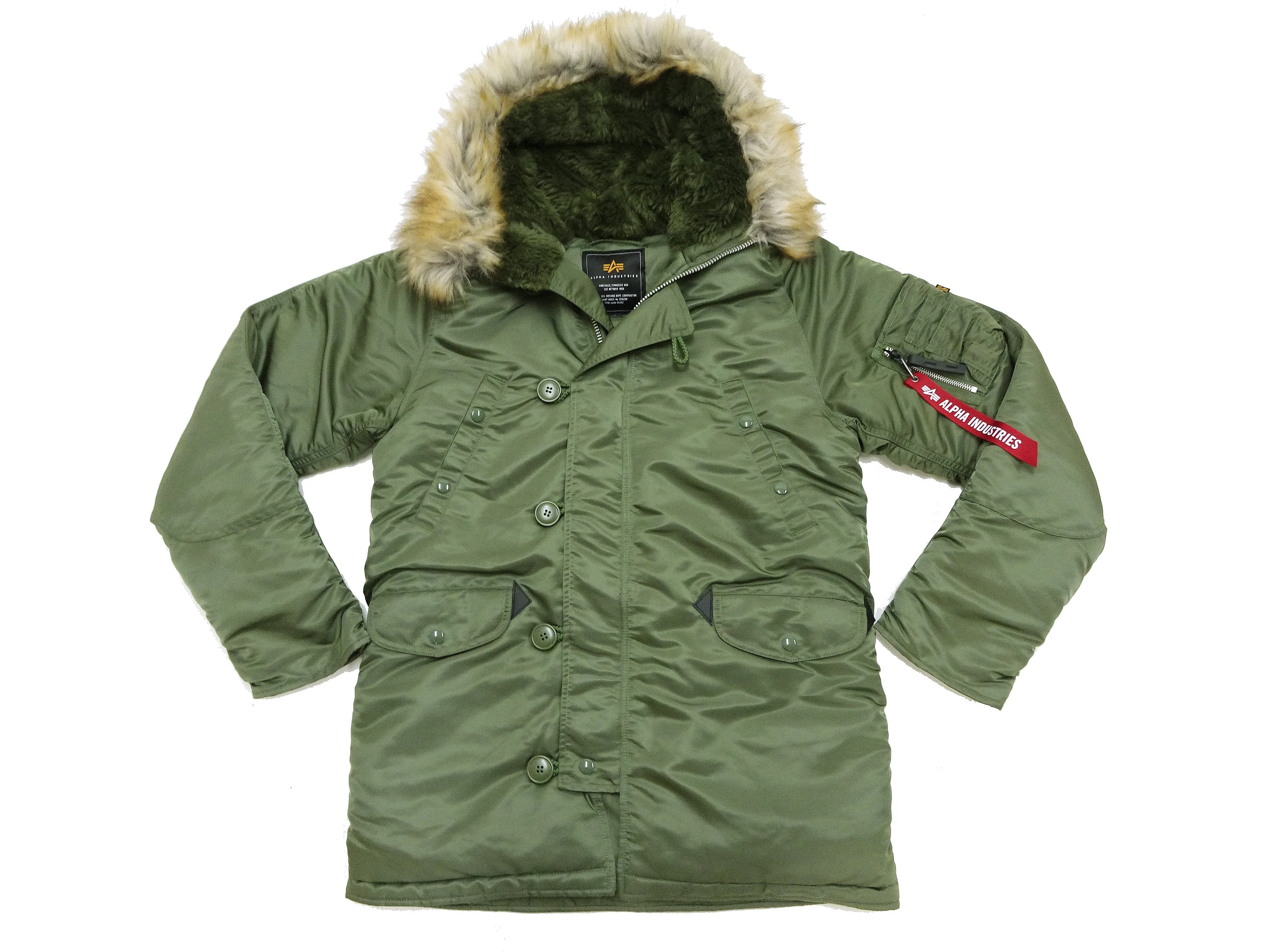 Alpha Industries N-3B Parka 20094 Men's Modern Fit Military Inspired Thigh-Length Padded Nylon Hooded Coat Jacket 20094-503 Vintage-Green