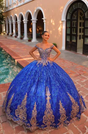 Amarra 54324 Quinceanera Dress Glitter Hooded Cape Corset Party Ball Gown Train Bow