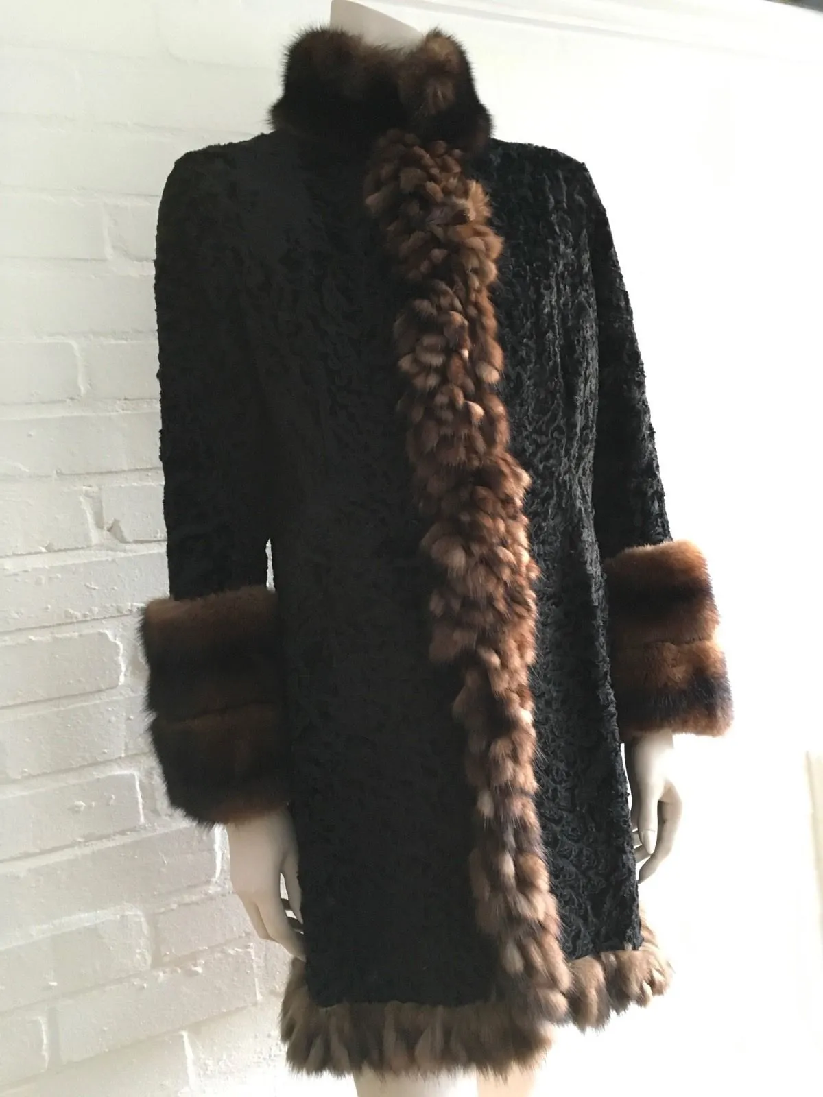 AMAZING PERSIAN LAMB ASTRAKAN AND SABLE TRIM FUR COAT SIZE S SMALL Ladies