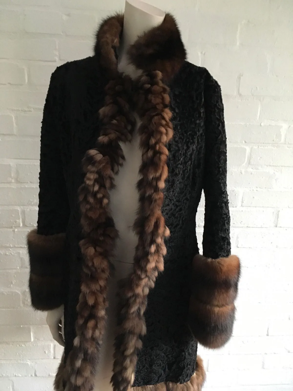 AMAZING PERSIAN LAMB ASTRAKAN AND SABLE TRIM FUR COAT SIZE S SMALL Ladies