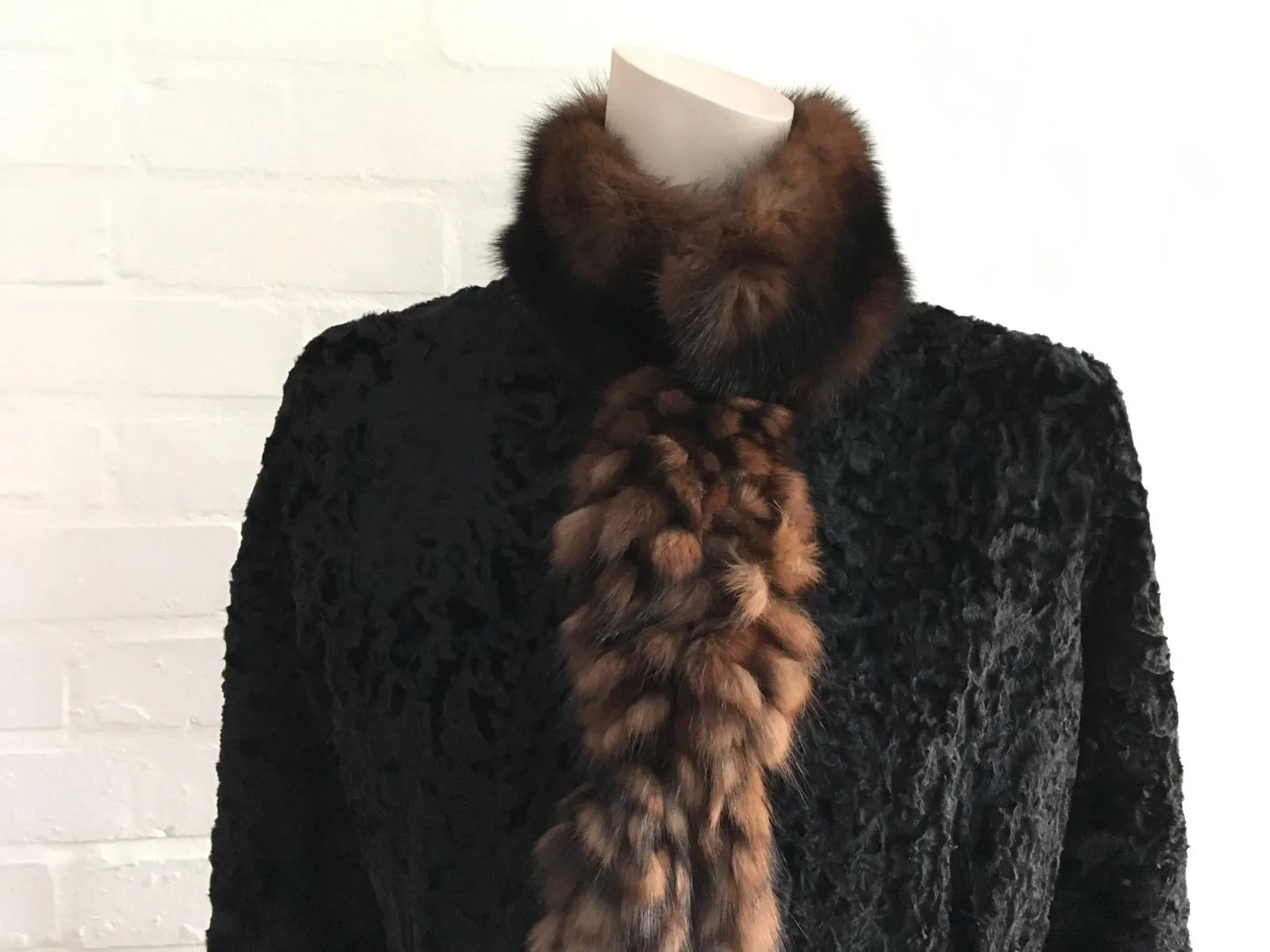 AMAZING PERSIAN LAMB ASTRAKAN AND SABLE TRIM FUR COAT SIZE S SMALL Ladies