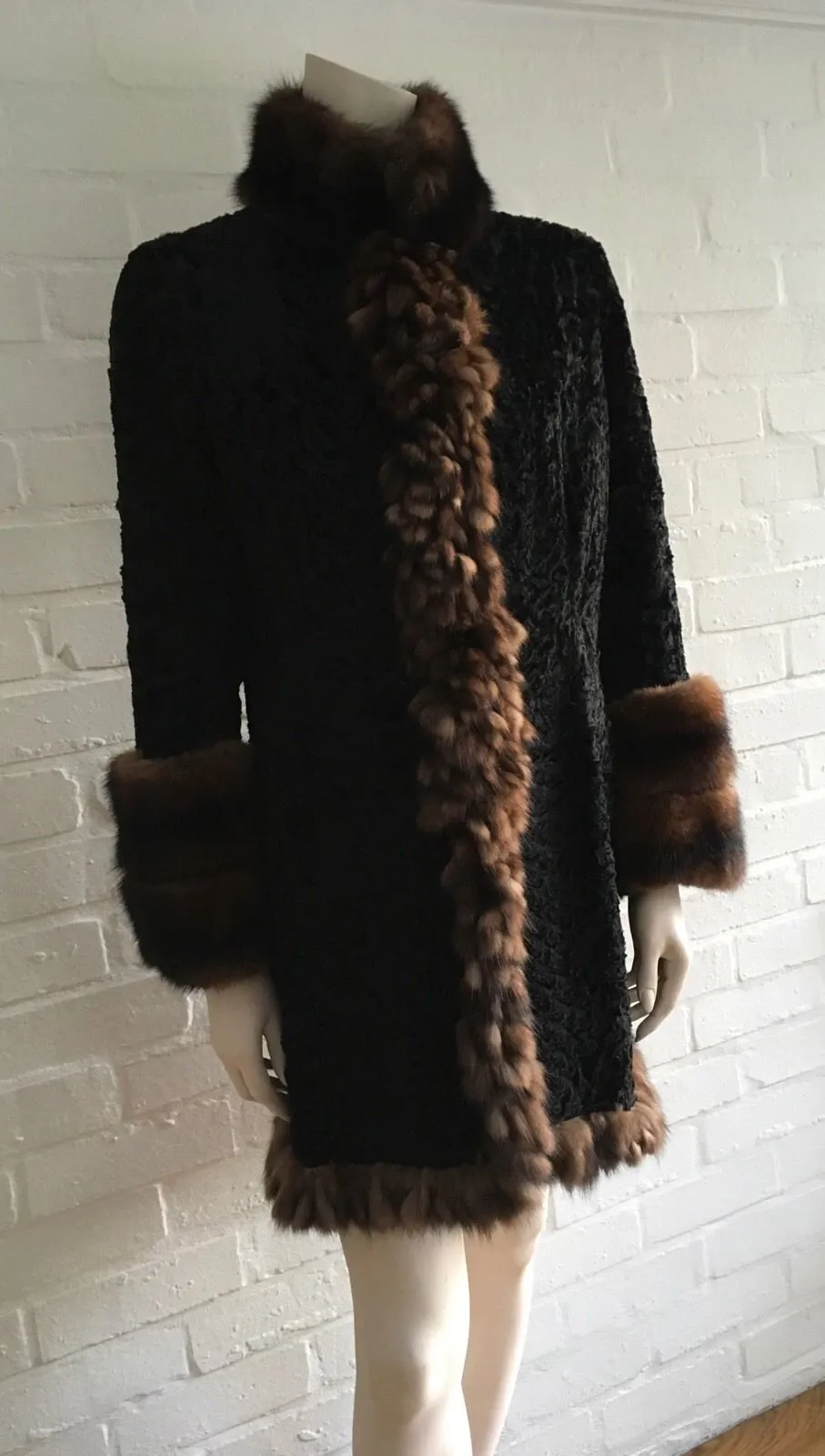 AMAZING PERSIAN LAMB ASTRAKAN AND SABLE TRIM FUR COAT SIZE S SMALL Ladies