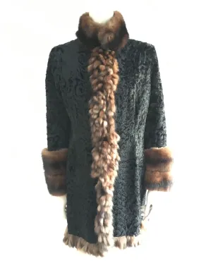 AMAZING PERSIAN LAMB ASTRAKAN AND SABLE TRIM FUR COAT SIZE S SMALL Ladies