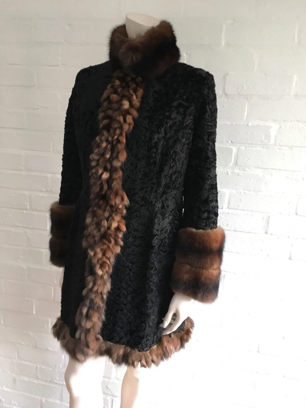 AMAZING PERSIAN LAMB ASTRAKAN AND SABLE TRIM FUR COAT SIZE S SMALL Ladies