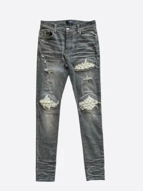 Amiri Playboy Grey & White Distressed MX1 Jeans