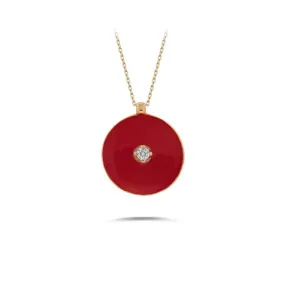 AMORE Red Enamel Diamond Necklace 0.02ct