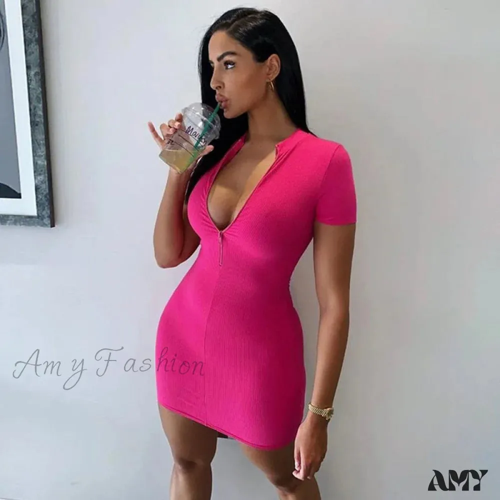 Amy Fashion - Women Winter Fall Bodycon Ribbed Dress