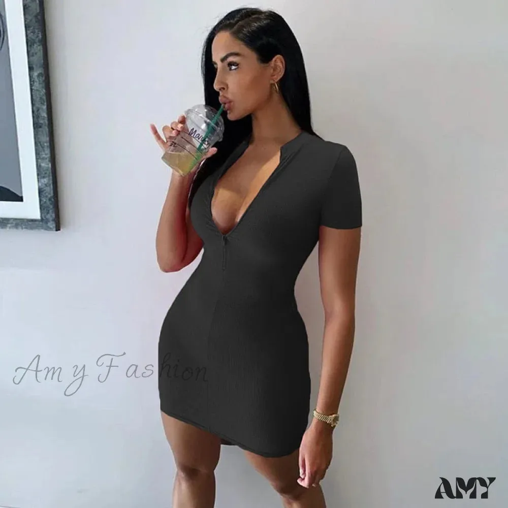 Amy Fashion - Women Winter Fall Bodycon Ribbed Dress