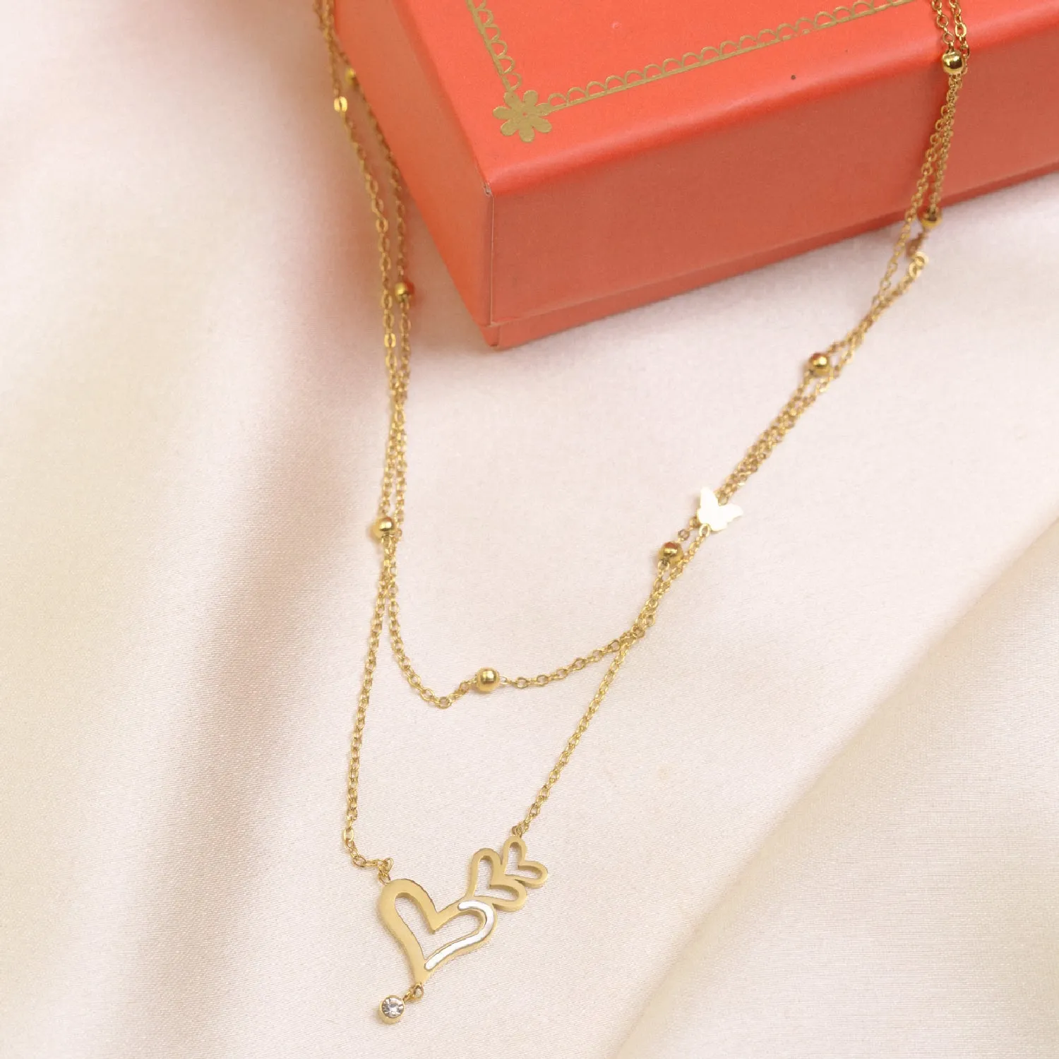 Artklim Gold Plated Double Layered Hearts Pendant Necklace