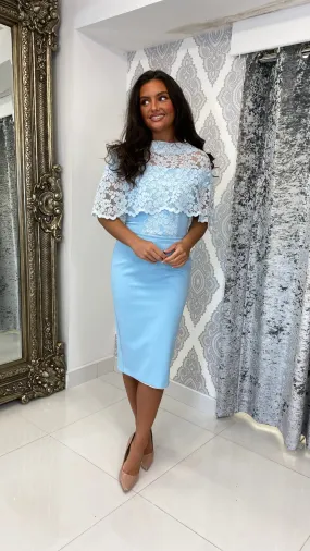 Baby Blue Lace Dress & Cape