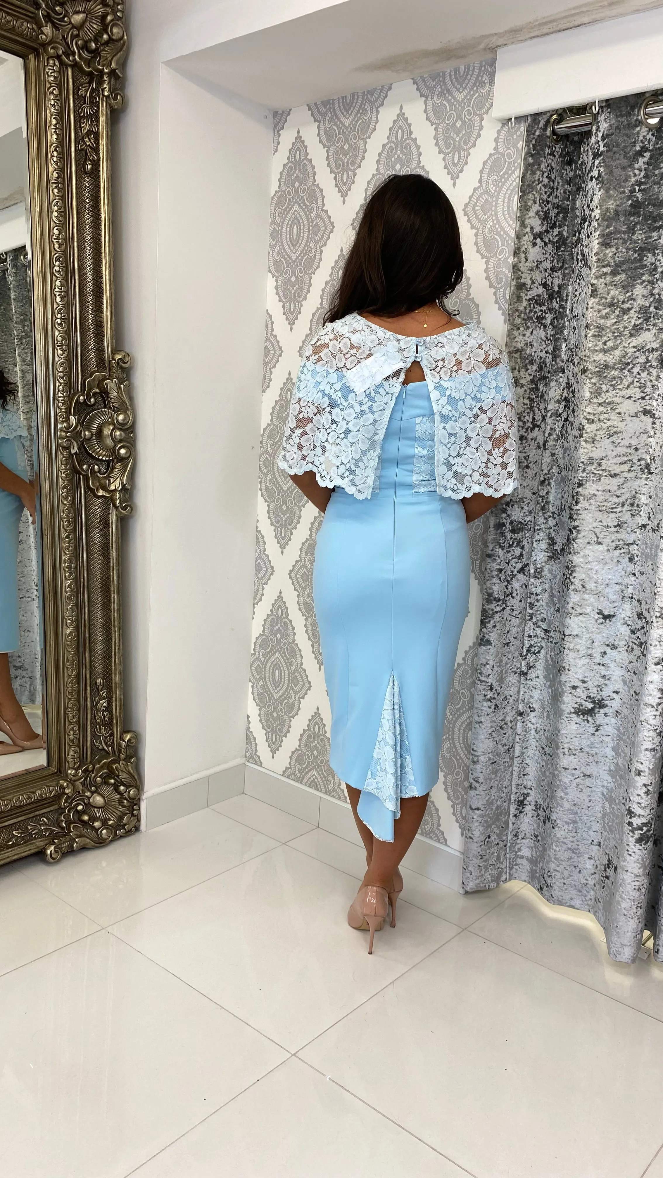 Baby Blue Lace Dress & Cape