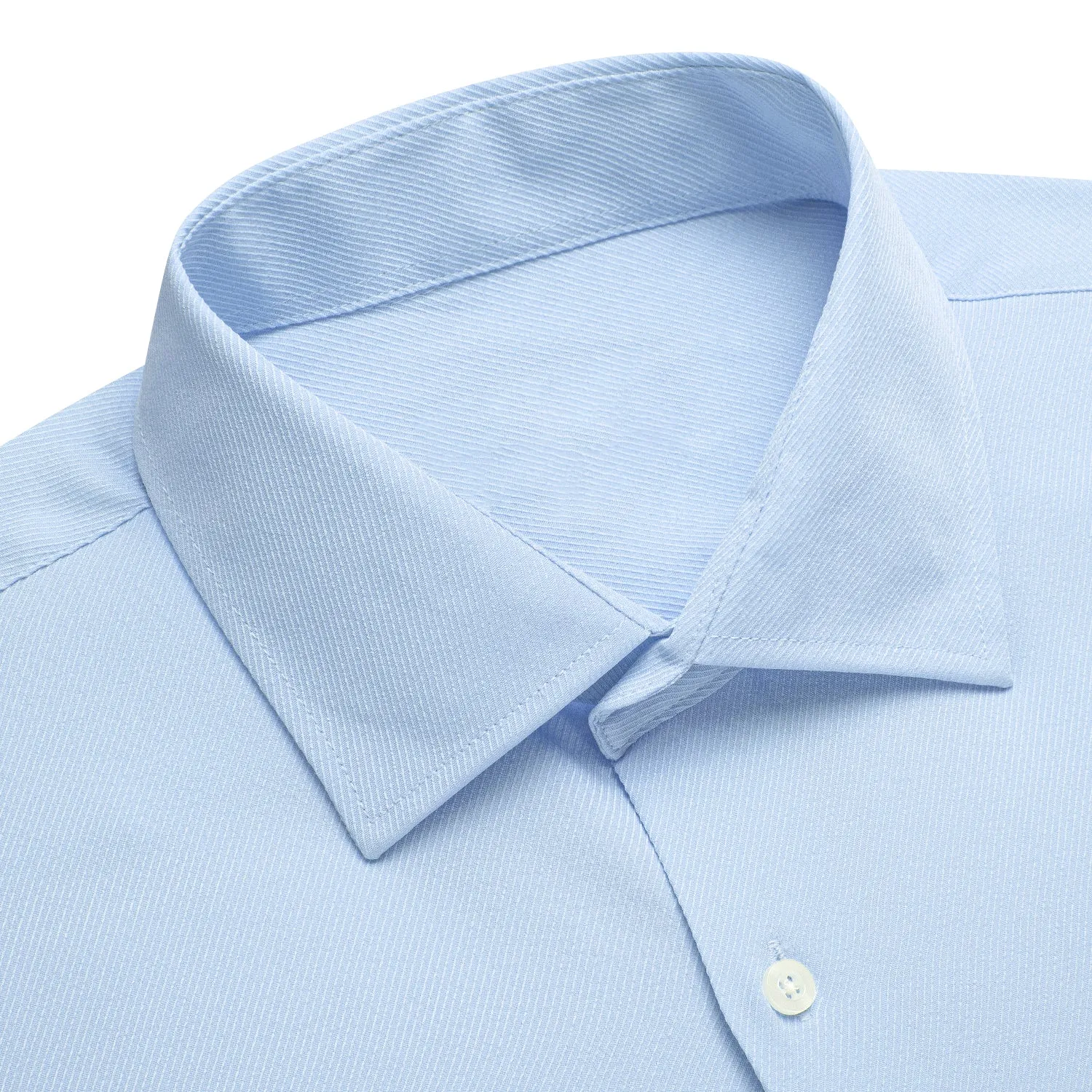 Baby Blue Solid Stretch Woven Business Men's Long Sleeve Button Down Shirt