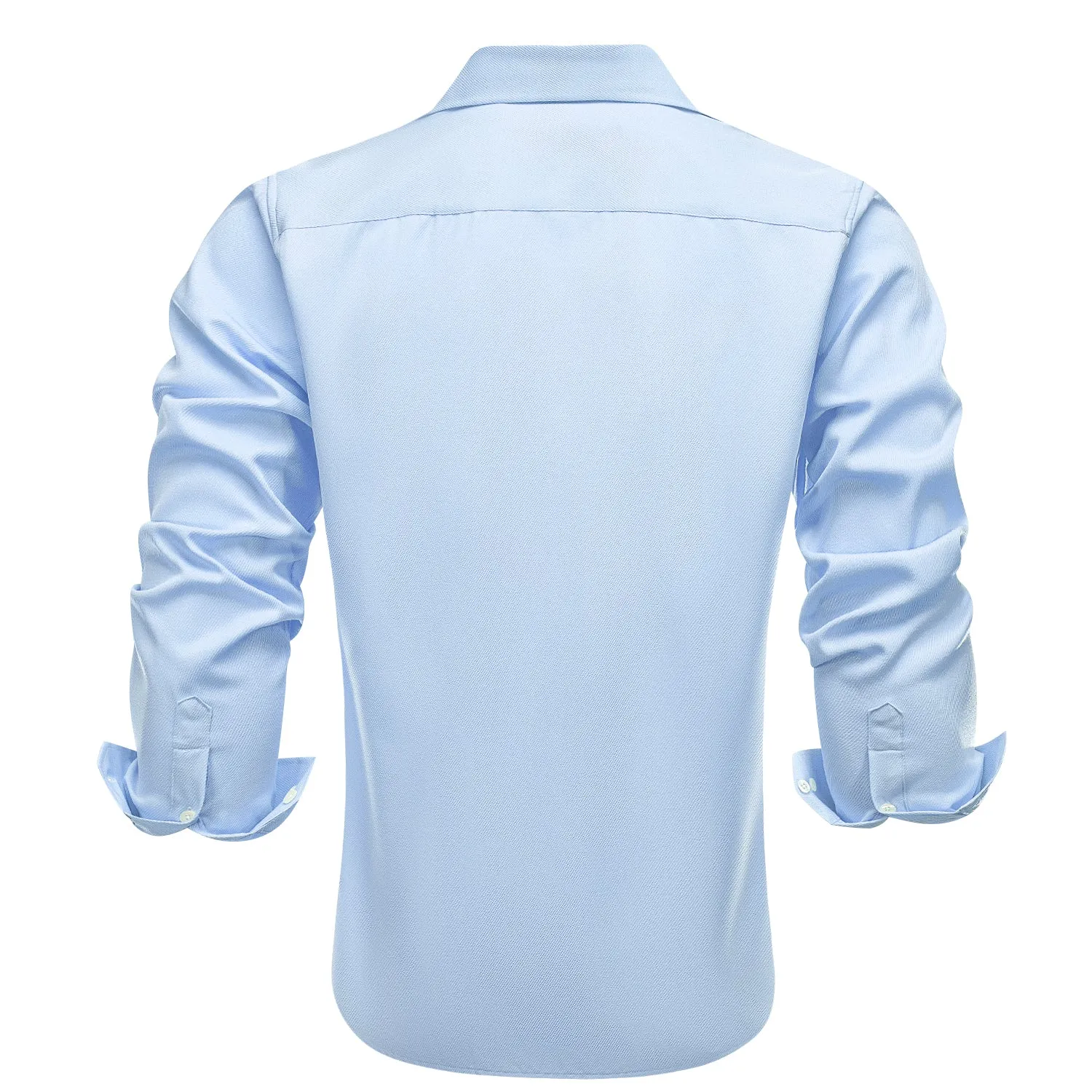 Baby Blue Solid Stretch Woven Business Men's Long Sleeve Button Down Shirt