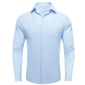 Baby Blue Solid Stretch Woven Business Men's Long Sleeve Button Down Shirt