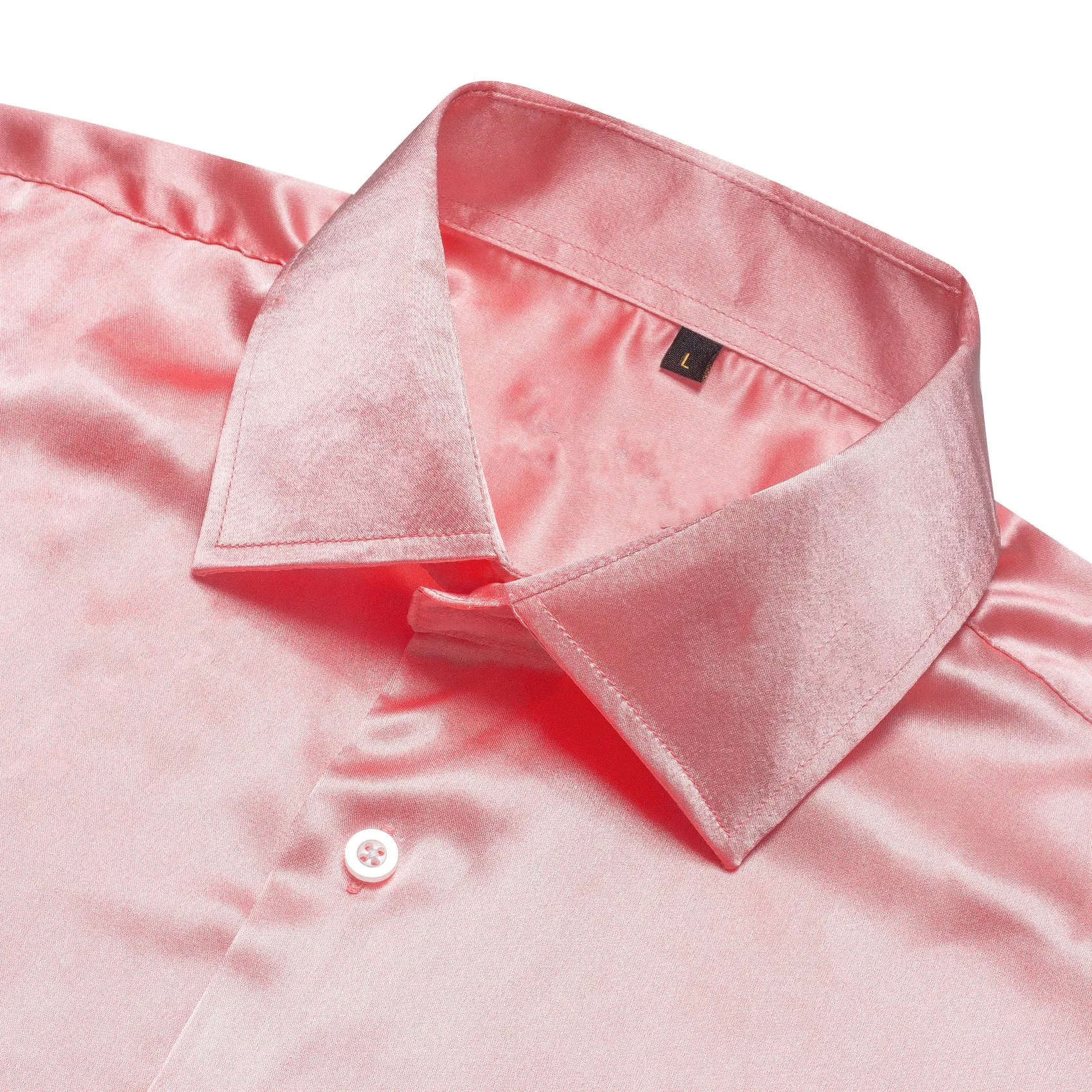 Baby Pink Solid Silk Men's Long Sleeve Shirt