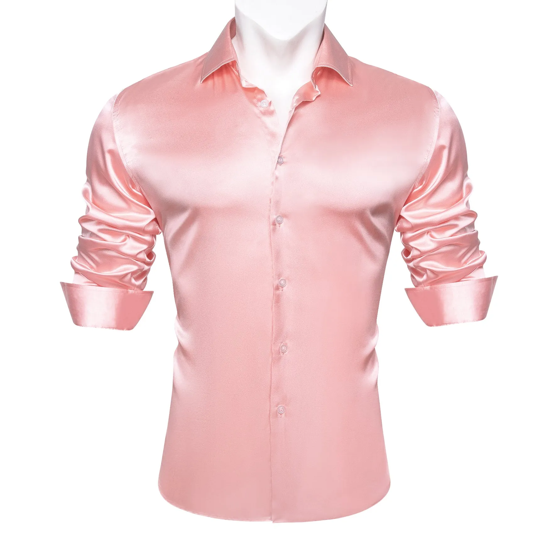 Baby Pink Solid Silk Men's Long Sleeve Shirt