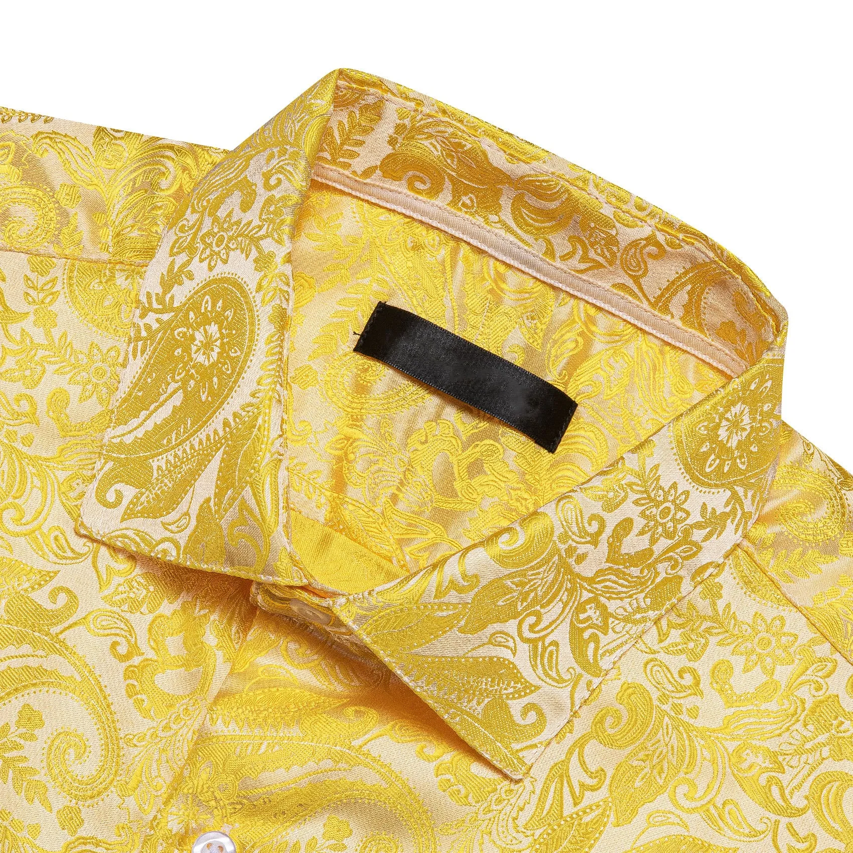 Baby Yellow Paisley Pattern Silk Men's Long Sleeve Shirt