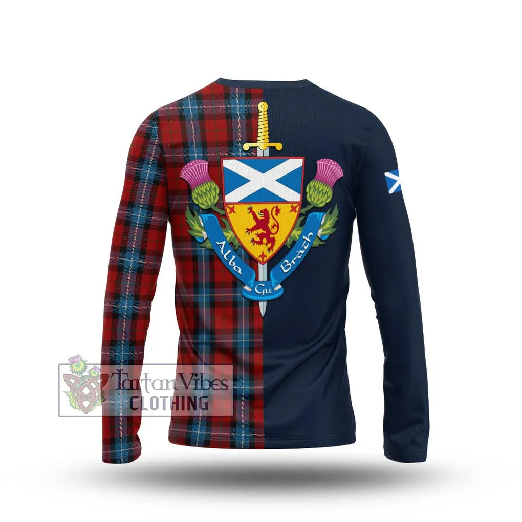 Baillie of Polkemmet Red Tartan Long Sleeve T-Shirt Alba with Scottish Lion Royal Arm Half Style