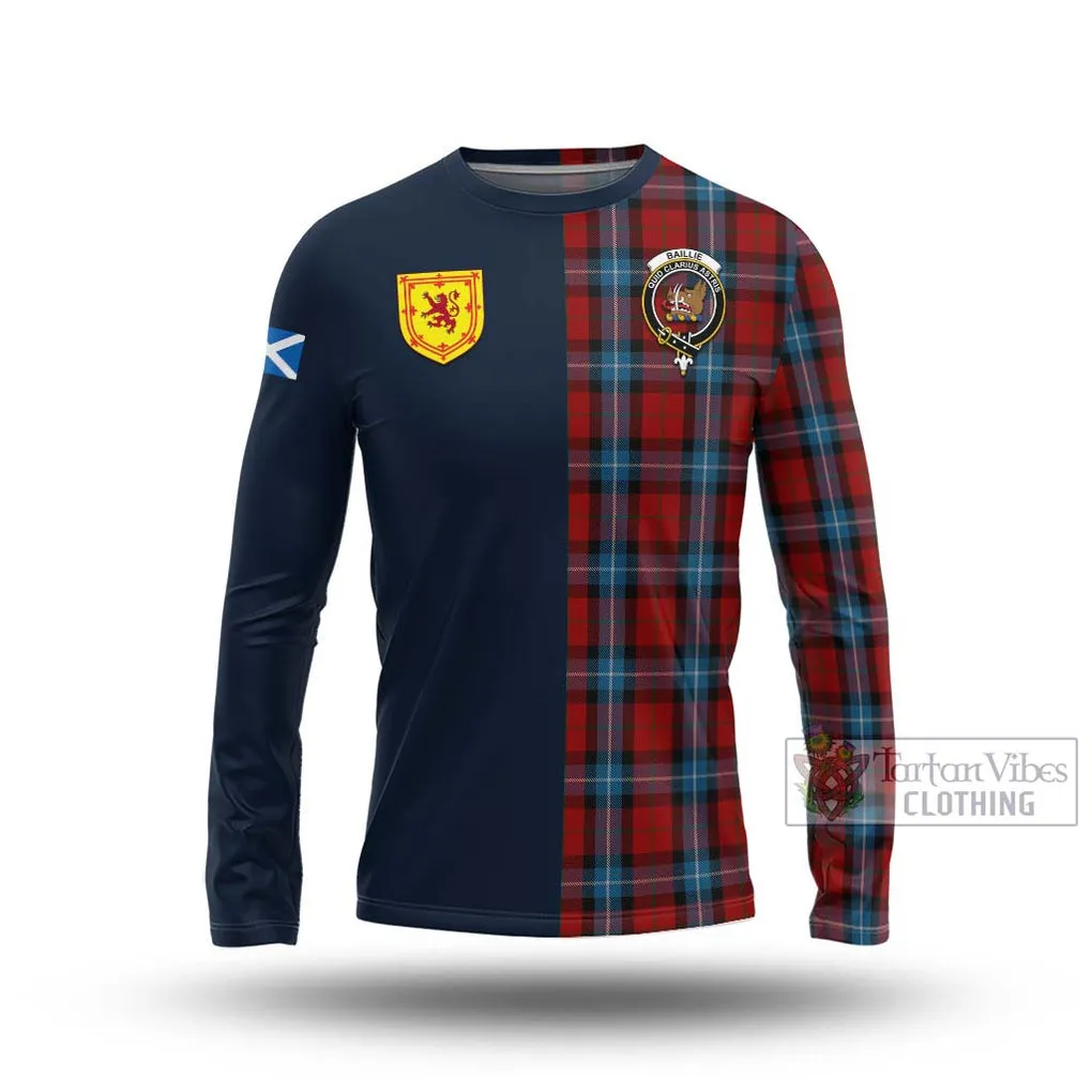 Baillie of Polkemmet Red Tartan Long Sleeve T-Shirt Alba with Scottish Lion Royal Arm Half Style