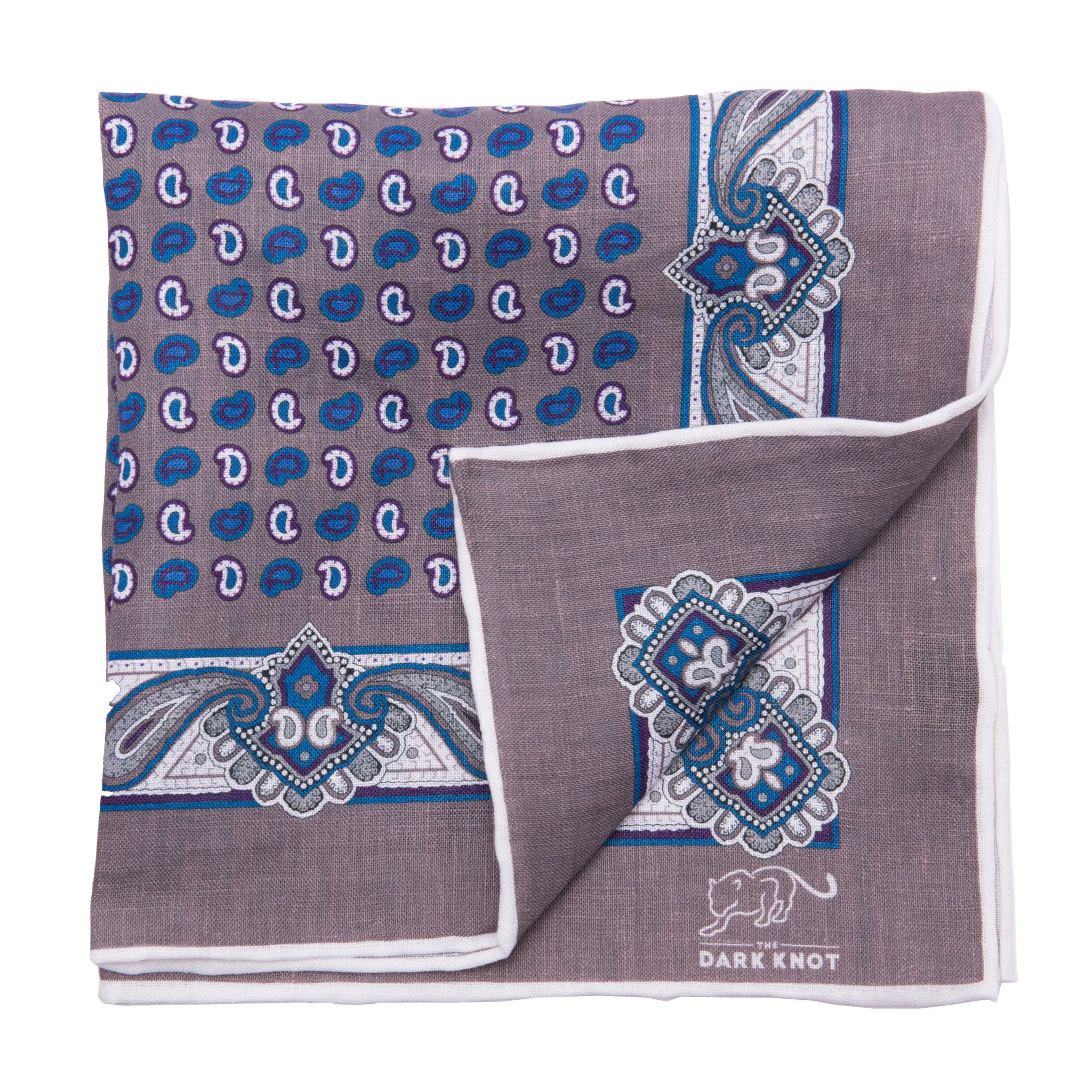 Baldwin Abstract Linen Pocket Square, Grey / White / Blue