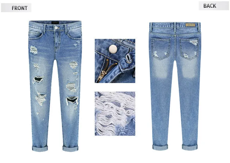 Beggar Style Holes Ripped Frayed Loose Long Jeans