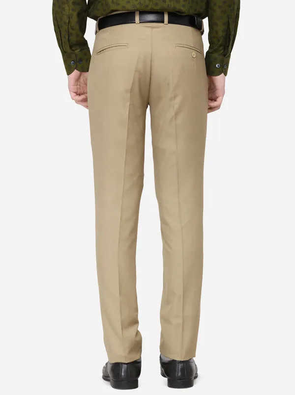 Beige Solid Super Slim Fit Formal Trouser | Greenfibre