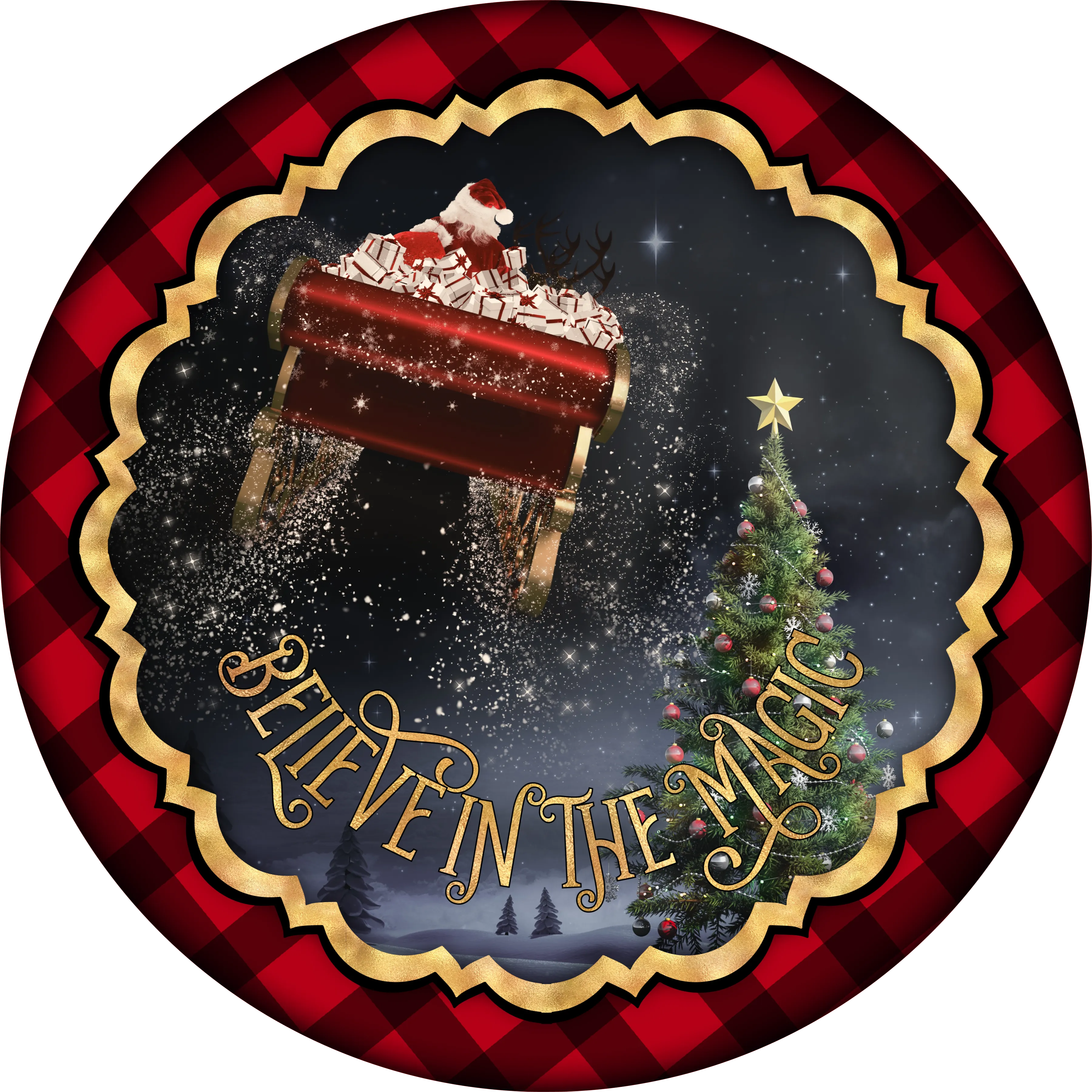 Believe in the Magic Sign, Holiday Sign Christmas Sign, Wreath Sign, Wreath Center