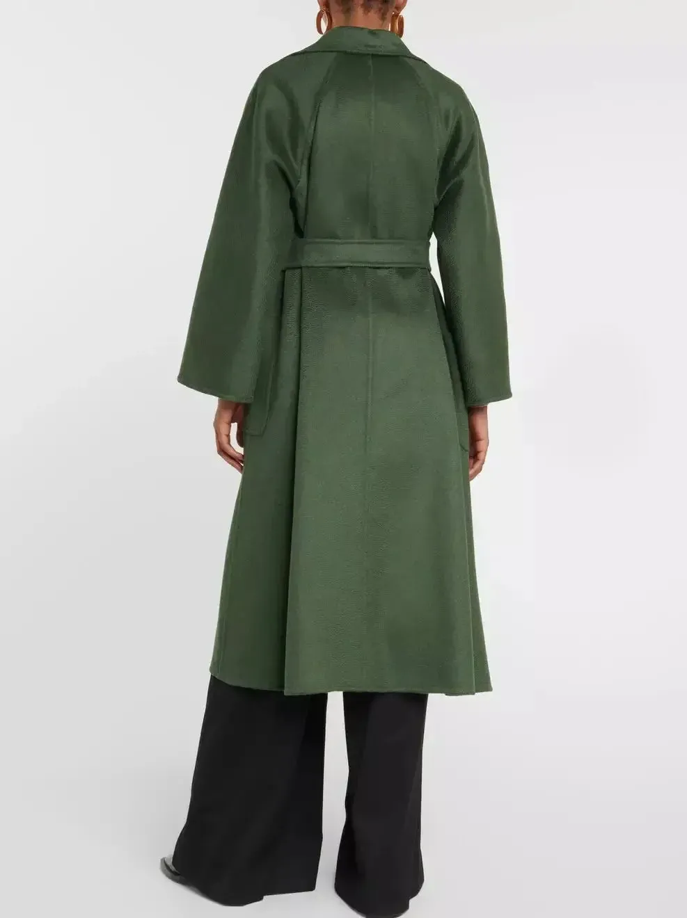 Belted Cashmere and Wool Coat in Dark Green