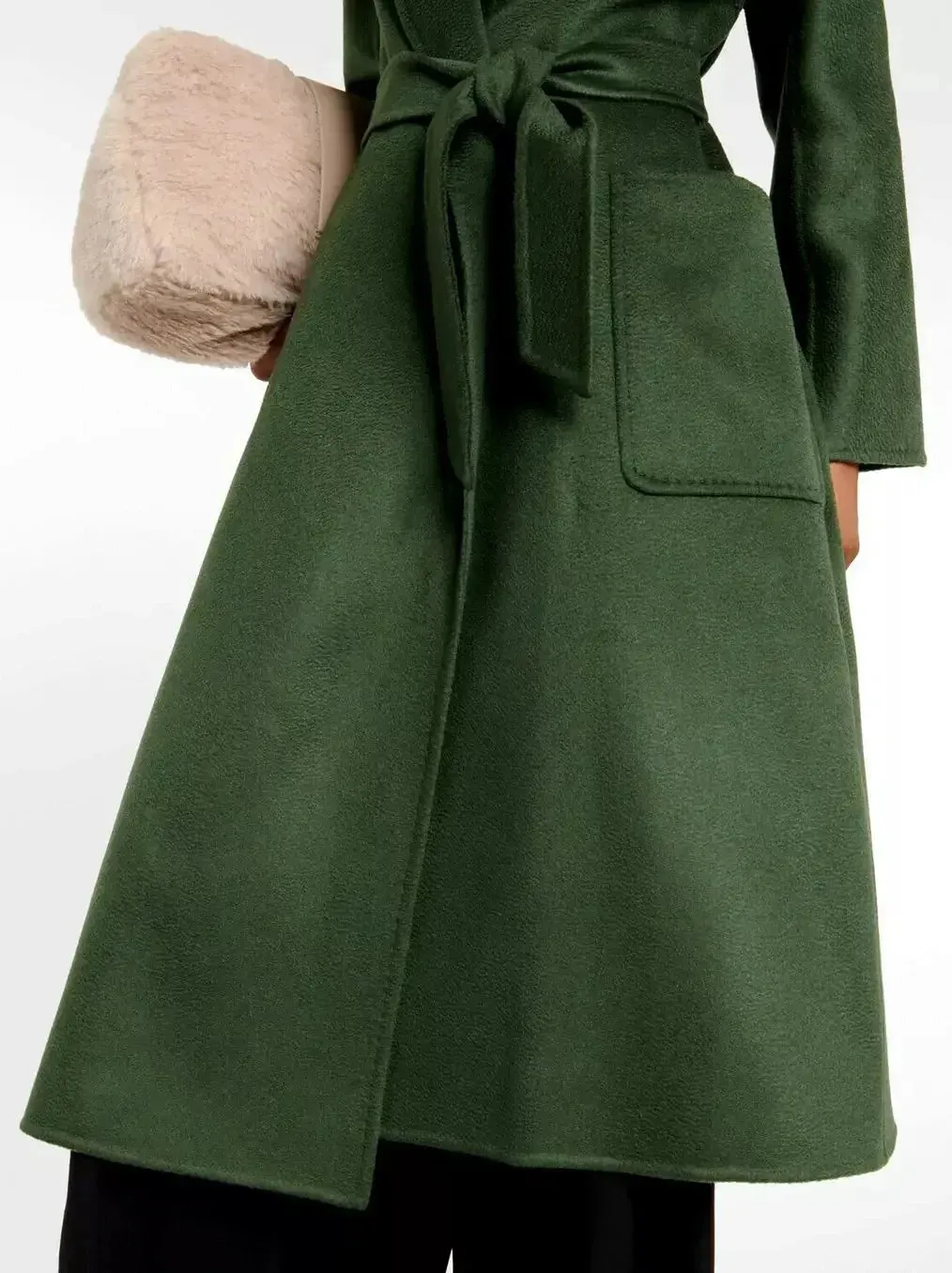 Belted Cashmere and Wool Coat in Dark Green