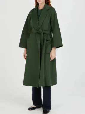 Belted Cashmere and Wool Coat in Dark Green