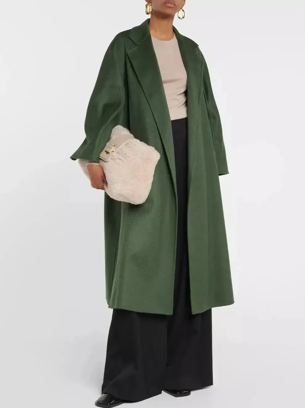 Belted Cashmere and Wool Coat in Dark Green