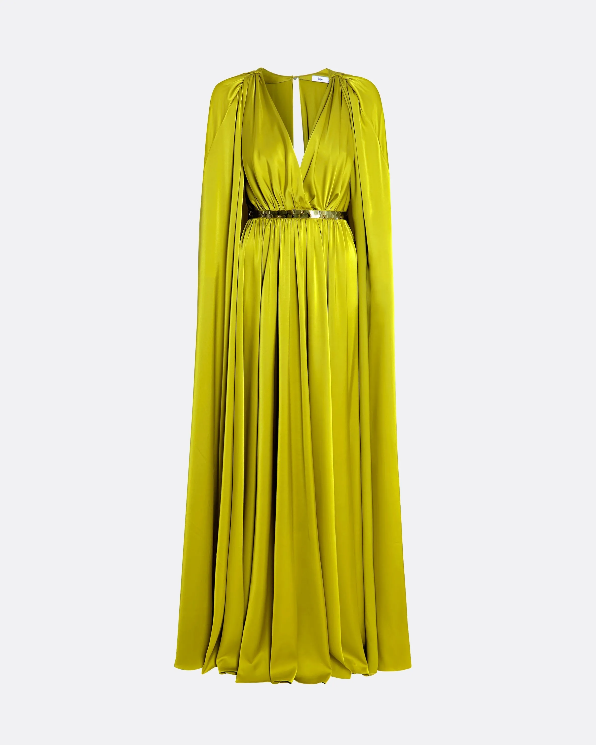 Bianca Chartreuse Long Dress With Embroidered Belt