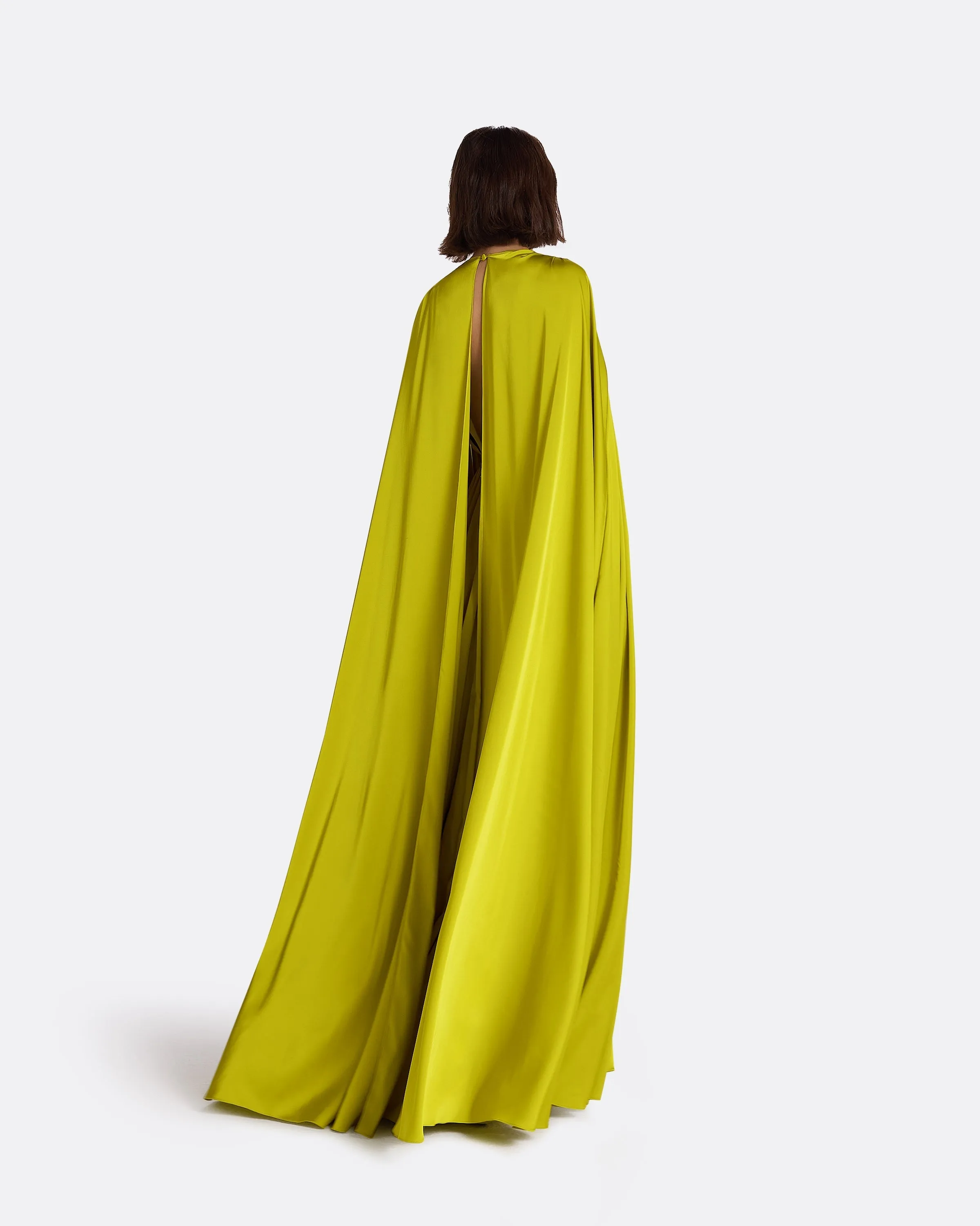 Bianca Chartreuse Long Dress With Embroidered Belt