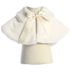 Big Girls Ivory Fluffy Faux Ribbon Closure Cape 8-12