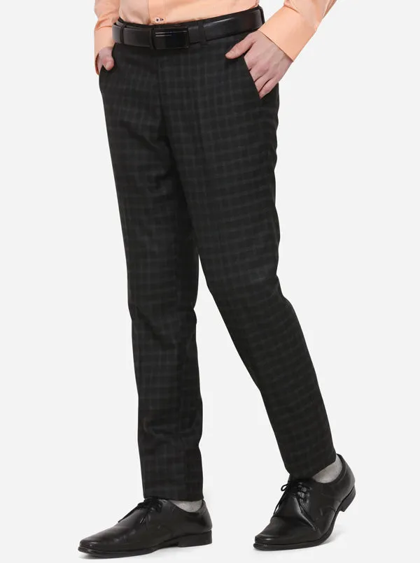 Bkack & Grey Checked Super Slim Fit Formal Trouser | Greenfibre