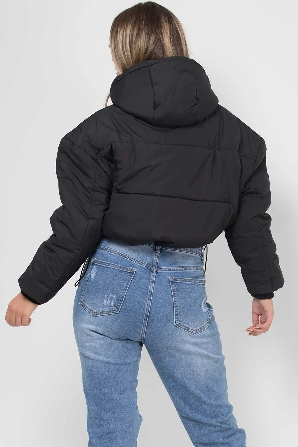 Black Crop Puffer Jacket With Hood