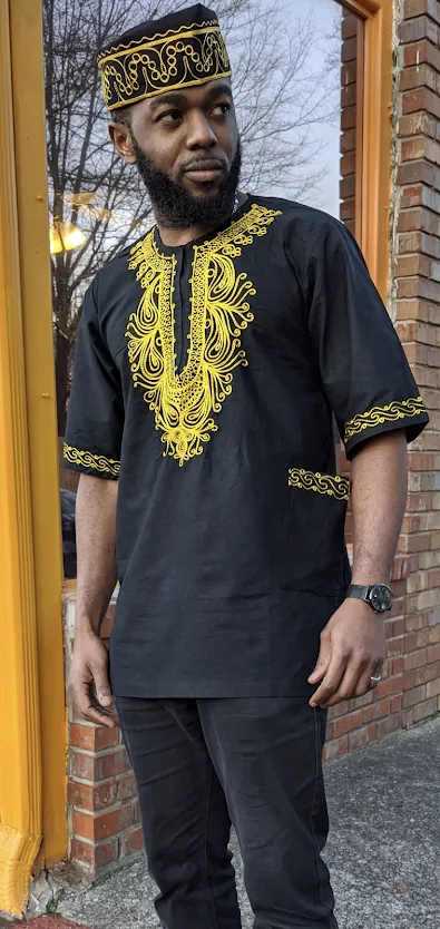 Black Dashiki with Gold Embroidery-DP3781M