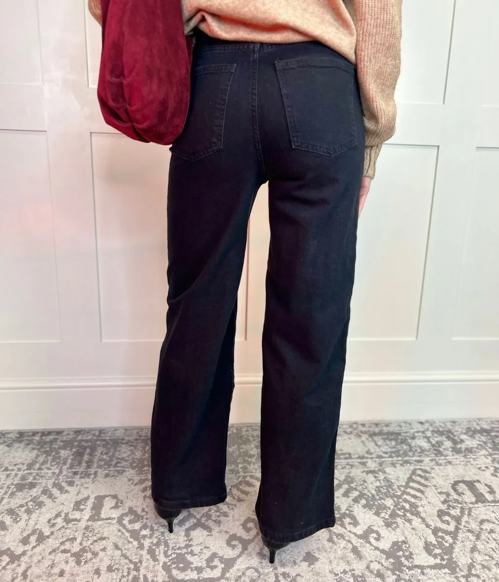 Black Denim Wide Leg Jeans