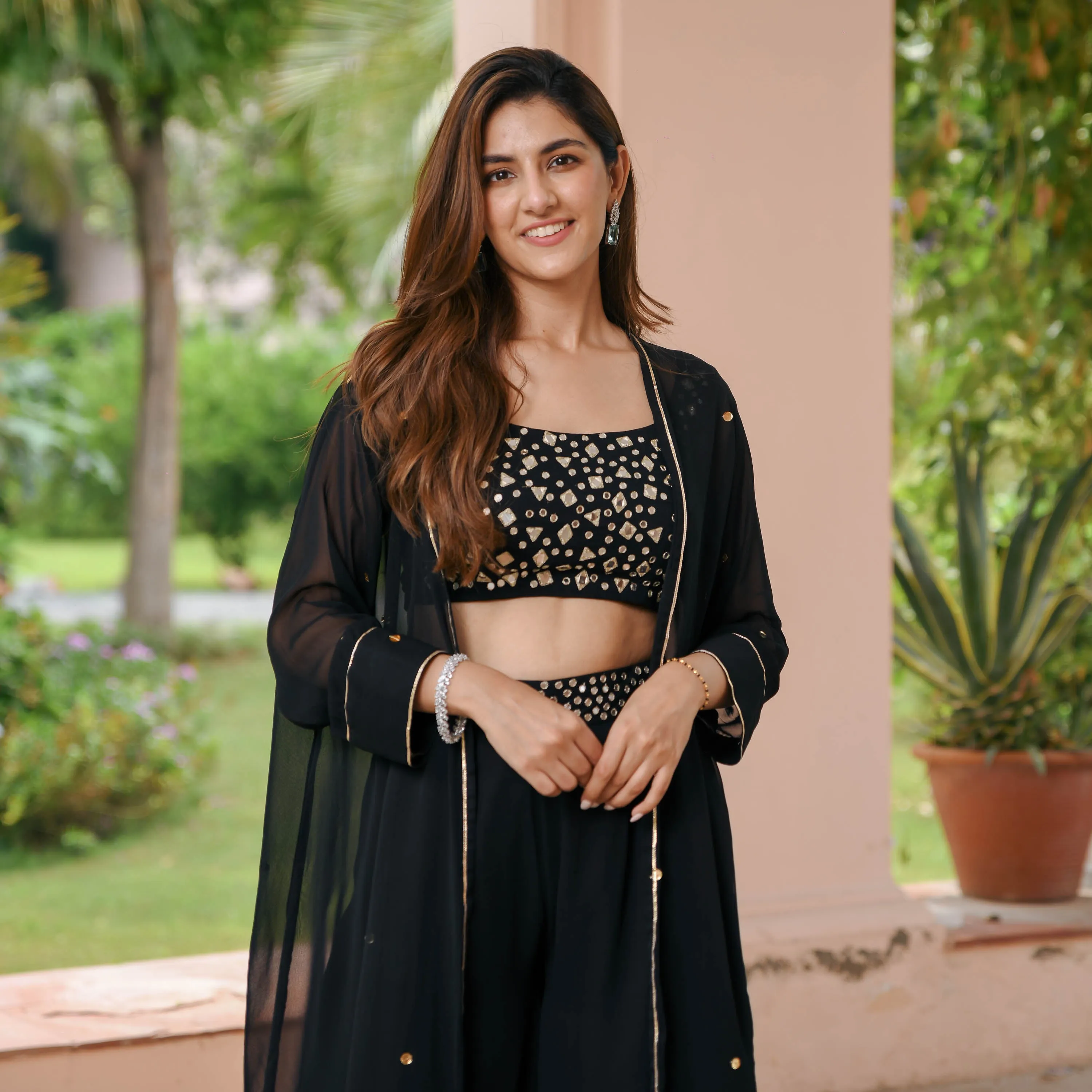 Black Georgette Cape Pants Set