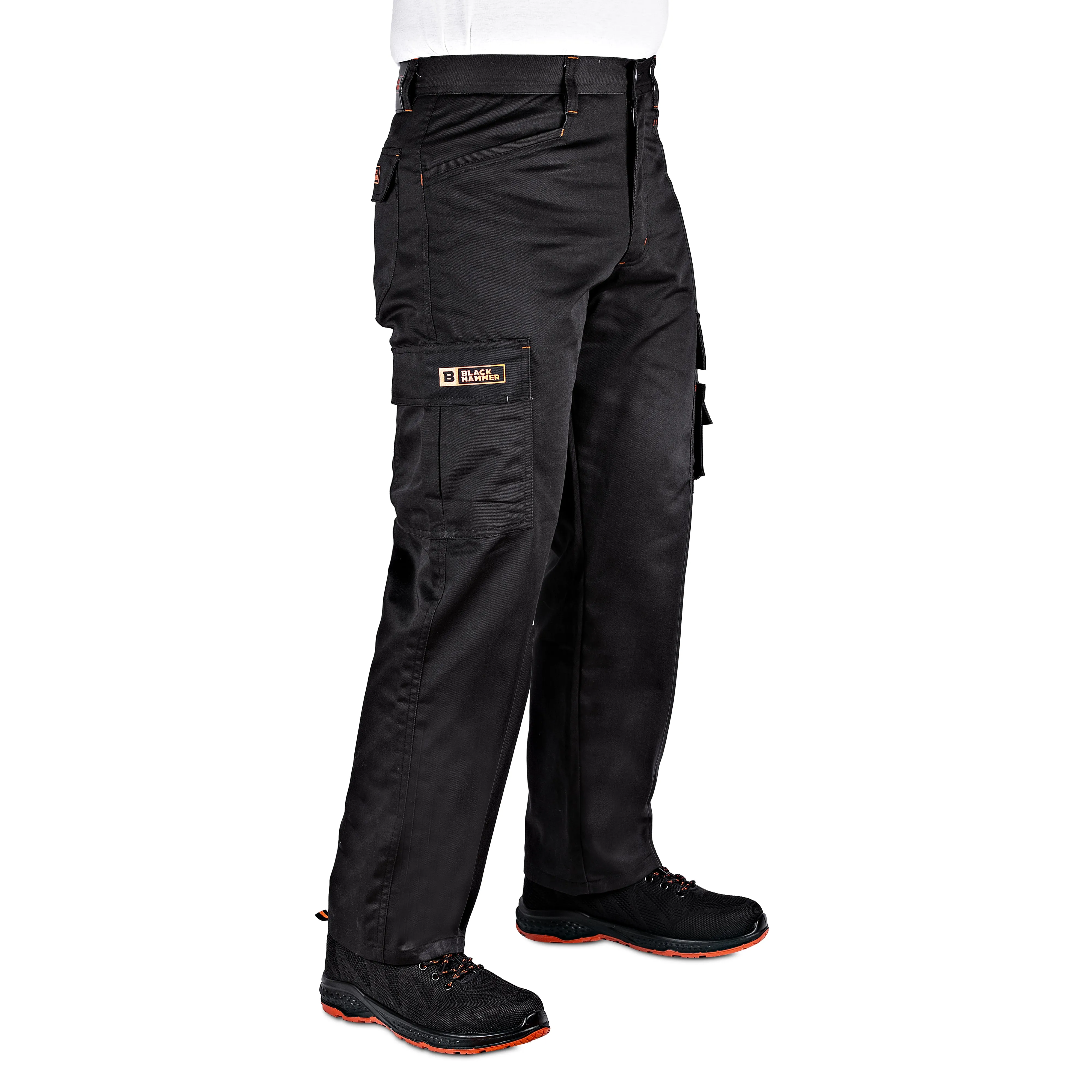 Black Hammer Mens Combat Work Trousers Cargo Pants Multi Pockets Joggers Reinforced Seams Tradesman