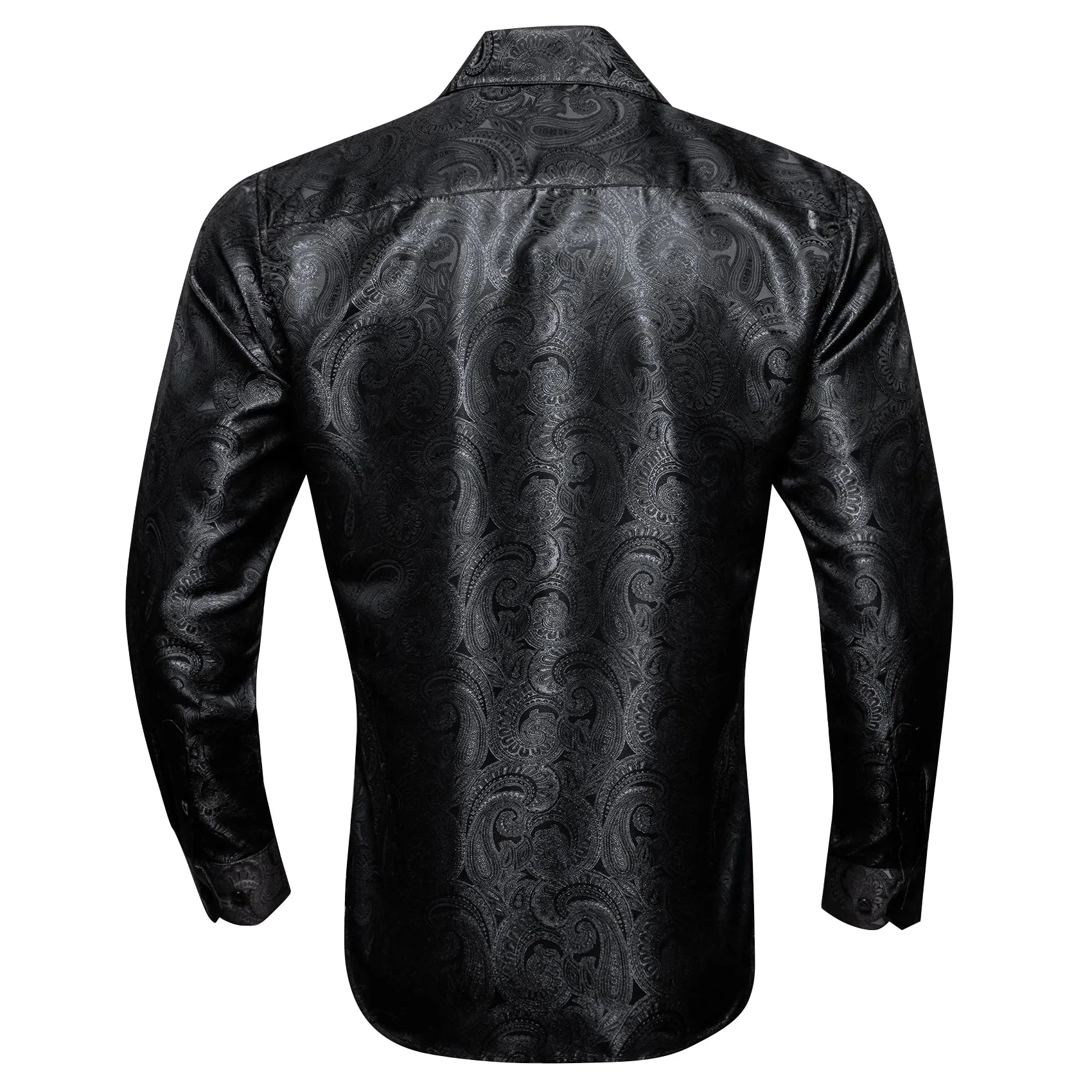 Black Paisley Pattern Silk Men's Long Sleeve Shirt