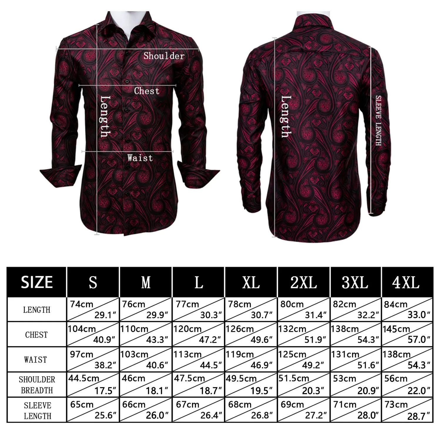 Black Purple Paisley Flower Pattern Silk Men's Long Sleeve Shirt