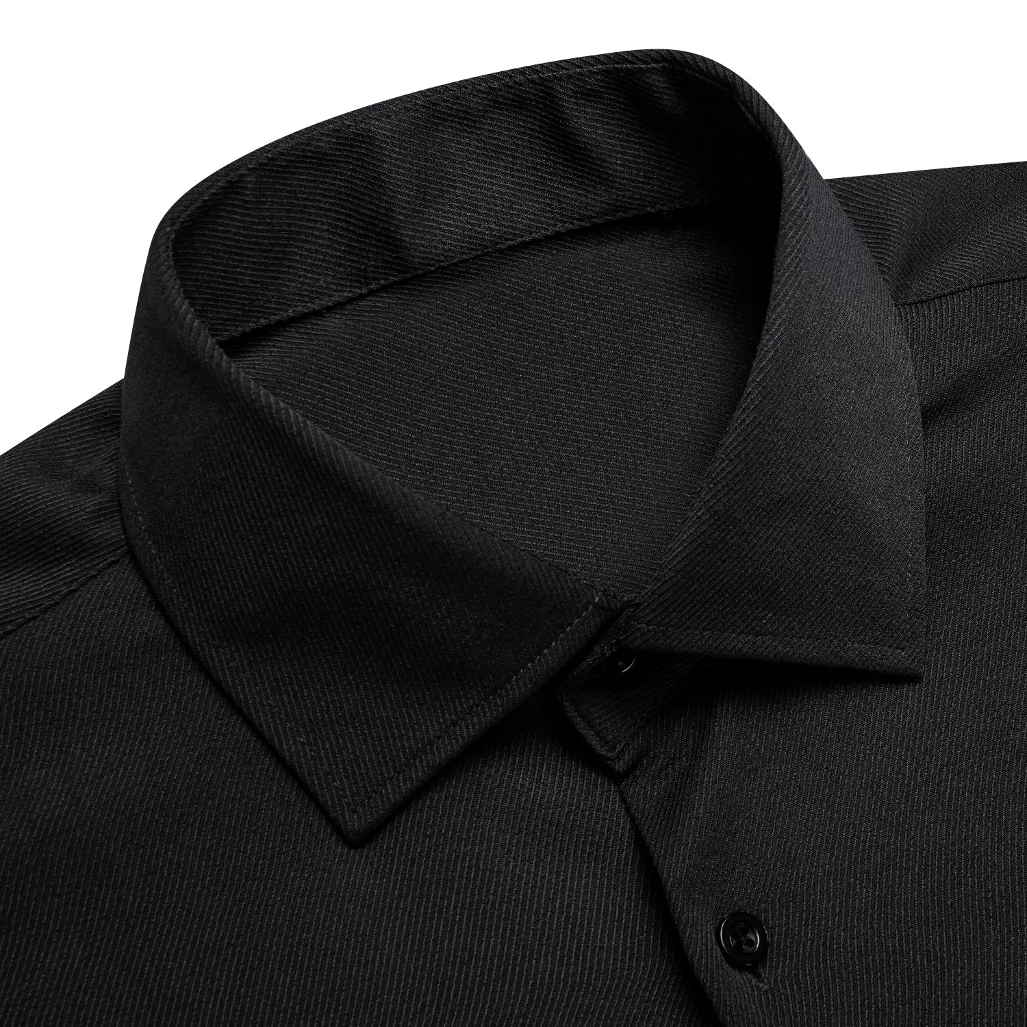 Black Solid Stretch Woven Business Men's Long Sleeve Button Down Shirt