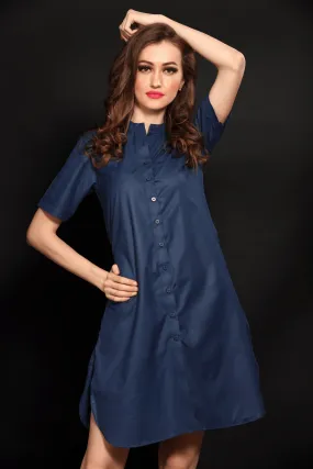 Blue Chinese Collar Tunic Shirt