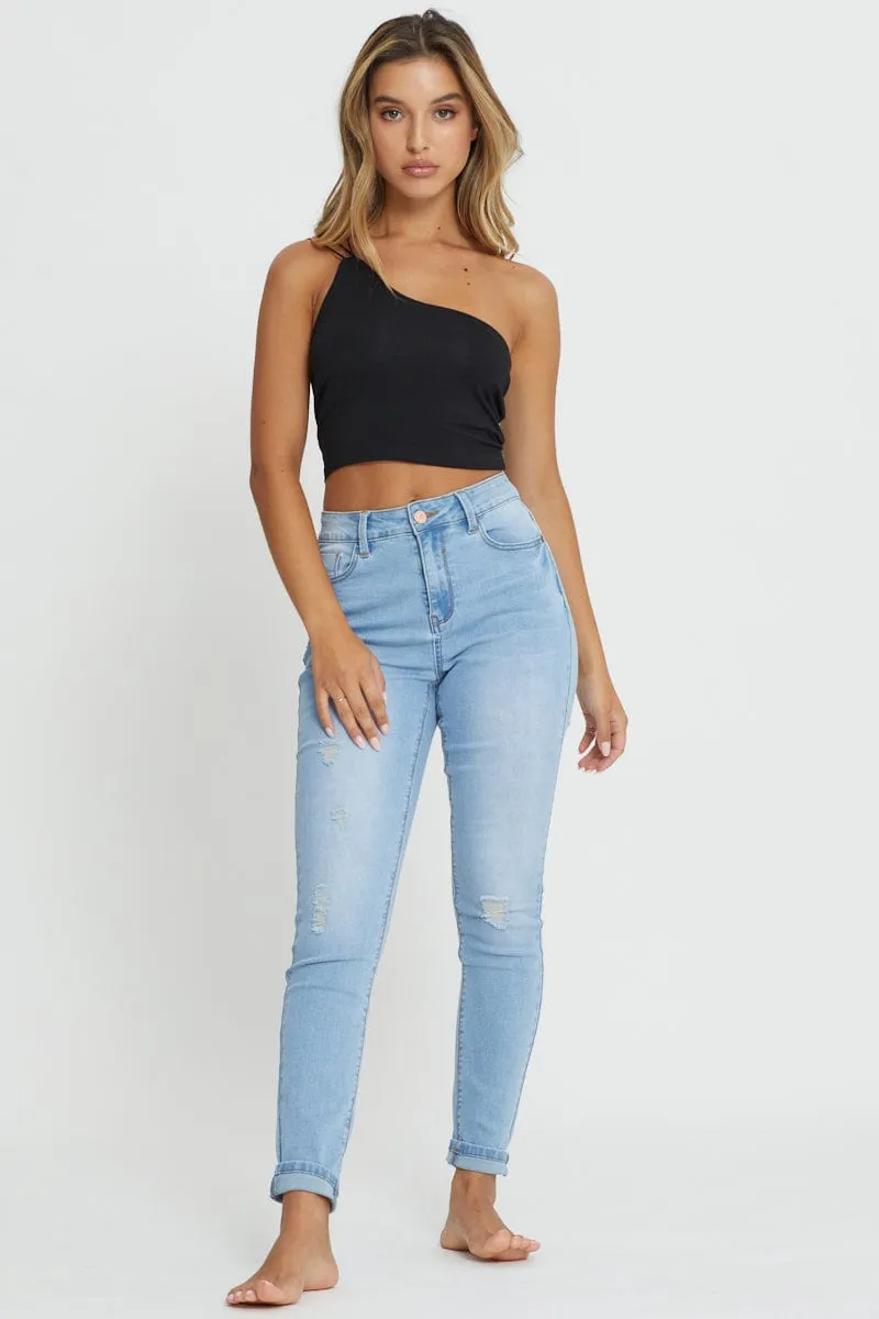 Blue Skinny Denim Jeans High Rise