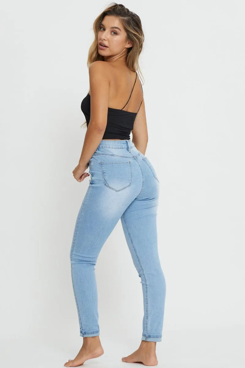 Blue Skinny Denim Jeans High Rise