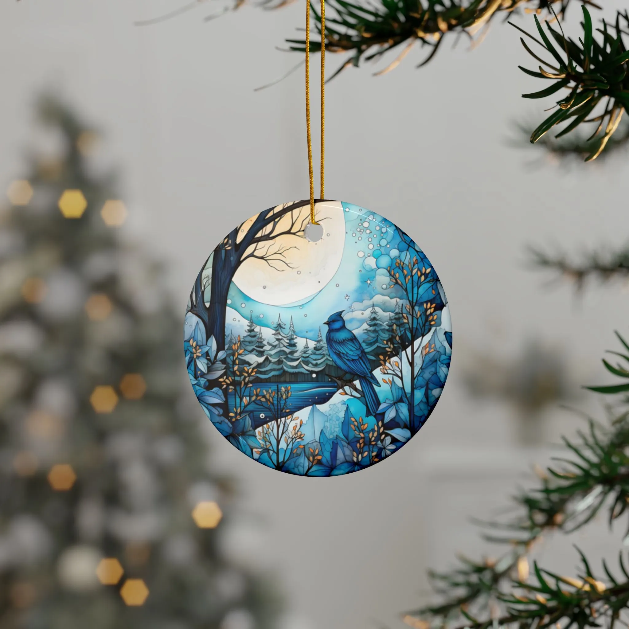 Blue Winter Ceramic Ornaments, 2-Side Print