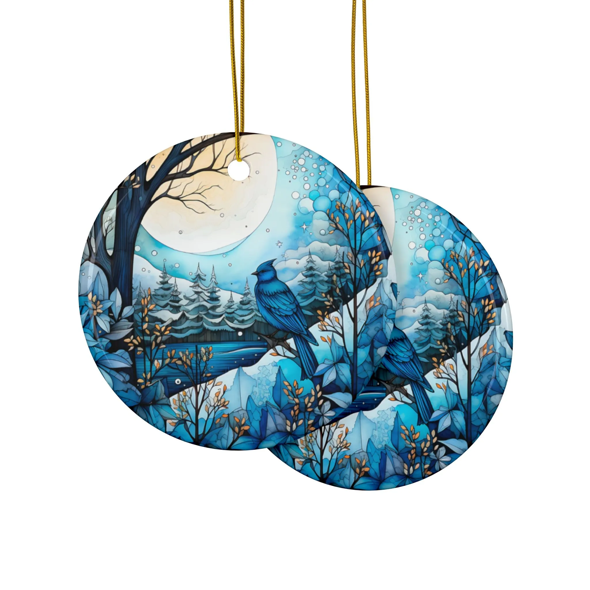 Blue Winter Ceramic Ornaments, 2-Side Print